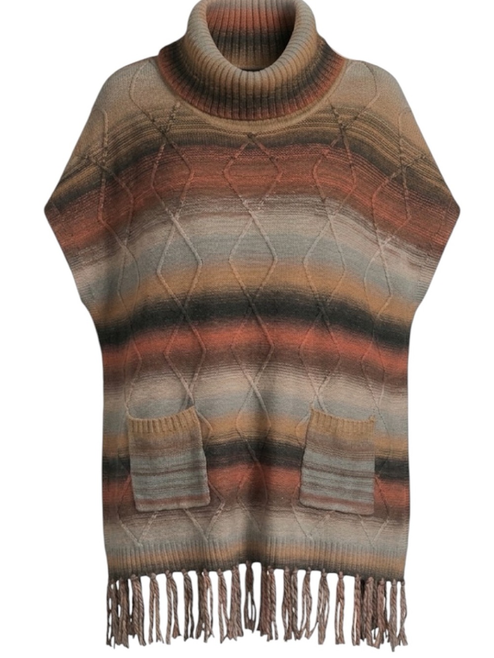 Southwestern Poncho Fringed Cowl Neck Oversized Pullover S #Cowboy #Western